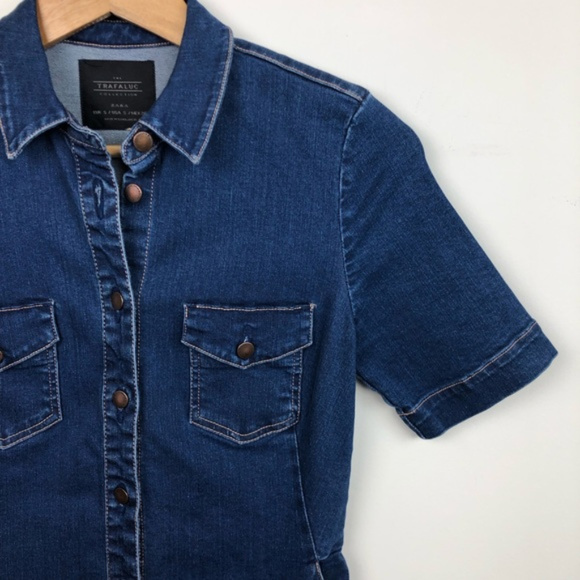 Zara Trafaluc Button Front Denim Midi Dress Sz S - Picture 4 of 7